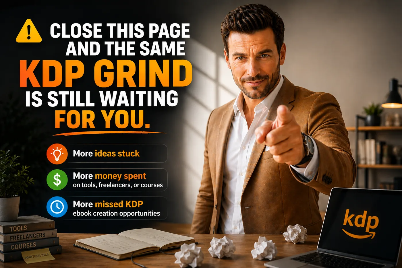 Close this page and the same KDP grind is still waiting for you